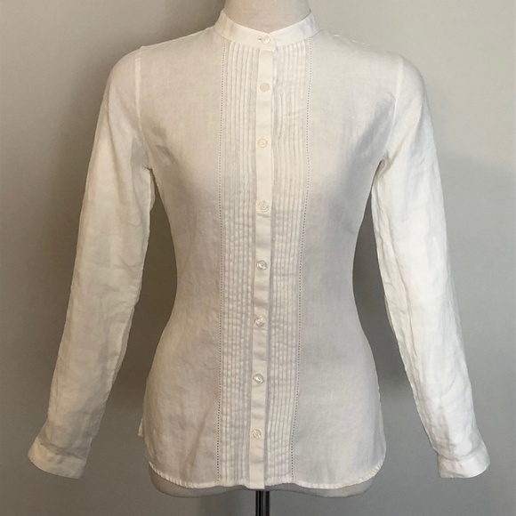 Like-New L.L. Bean White Linen Button-Down Top - Picture 2 of 15
